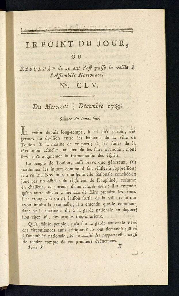Miniatura de Le Point du Jour : ou Résultat de ce qui s´est passé la veille à l´Assemble Nationale du mercredi 9 decembre 1789. Nº 155