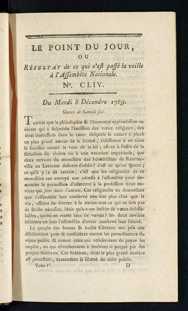 Miniatura de Le Point du Jour : ou Résultat de ce qui s´est passé la veille à l´Assemble Nationale du mardi 8 decembre 1789. Nº 154