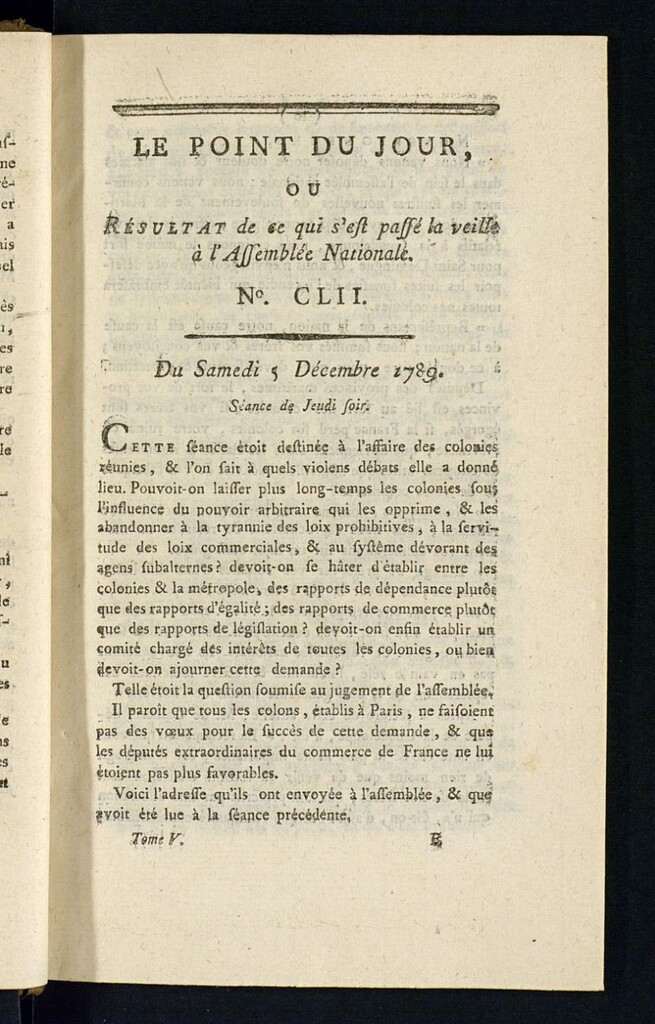 Miniatura de Le Point du Jour : ou Résultat de ce qui s´est passé la veille à l´Assemble Nationale du samedi 5 decembre 1789. Nº 152