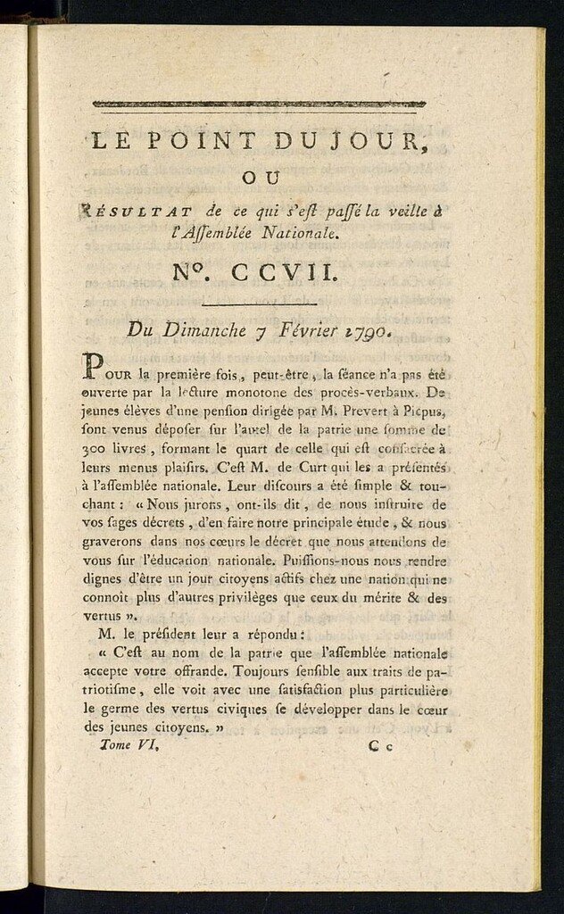 Miniatura de Le Point du Jour : ou Résultat de ce qui s´est passé la veille à l´Assemble Nationale du dimanche 7 fevrier 1790. Nº 207