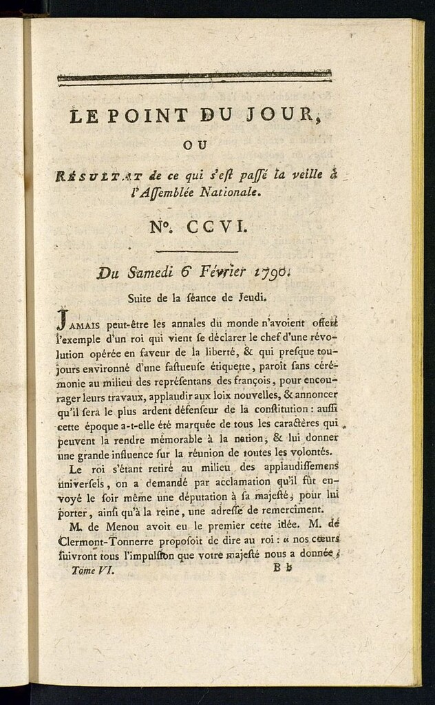 Miniatura de Le Point du Jour : ou Résultat de ce qui s´est passé la veille à l´Assemble Nationale du samedi 6 fevrier 1790. Nº 206