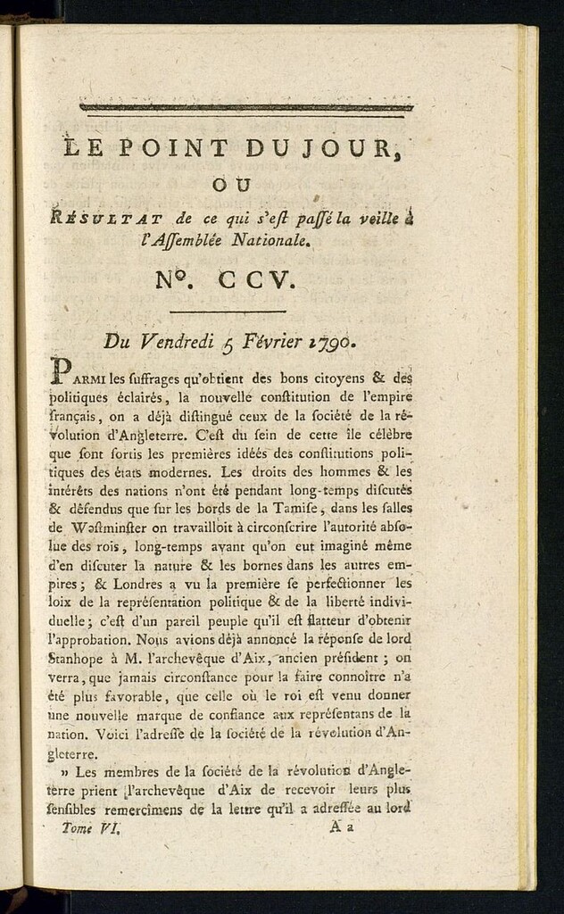 Miniatura de Le Point du Jour : ou Résultat de ce qui s´est passé la veille à l´Assemble Nationale du vendredi 5 fevrier 1790. Nº 205