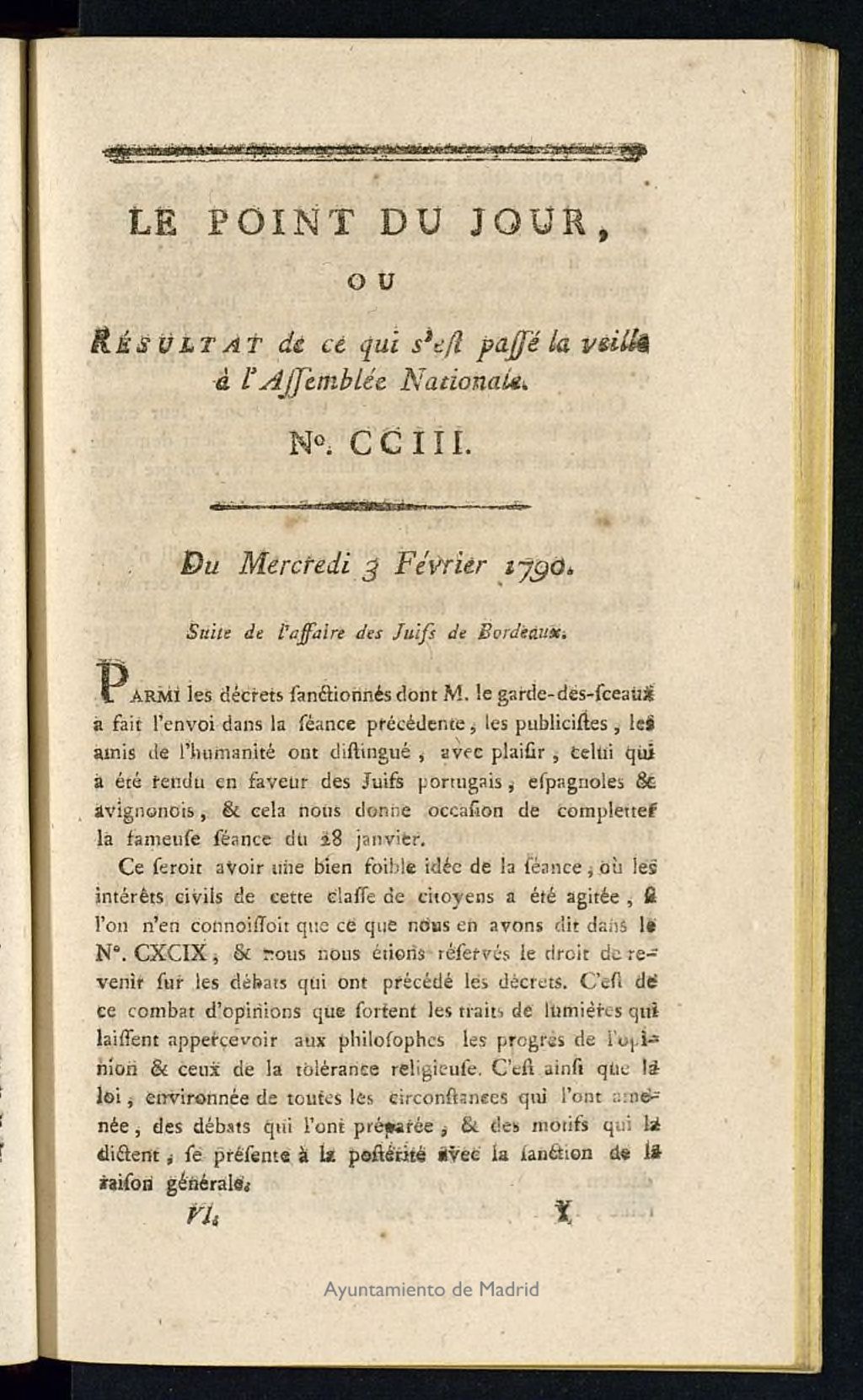 Miniatura de Le Point du Jour : ou Résultat de ce qui s´est passé la veille à l´Assemble Nationale du mercredi 3 fevrier 1790. Nº 203
