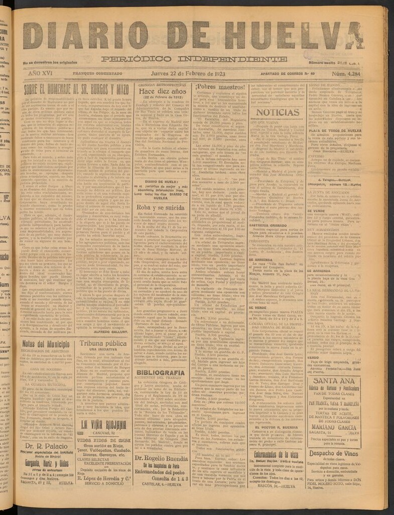 Miniatura de Diario de Huelva : periódico independiente del 22 de febrero de 1923