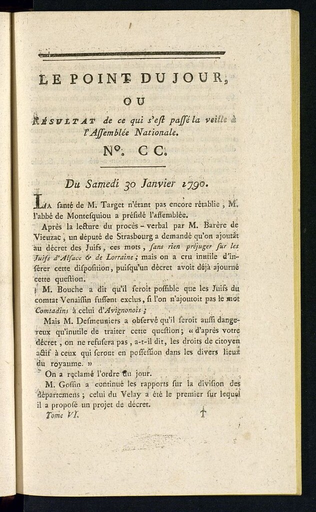 Miniatura de Le Point du Jour : ou Résultat de ce qui s´est passé la veille à l´Assemble Nationale du samedi 30 janvier 1790. Nº 200