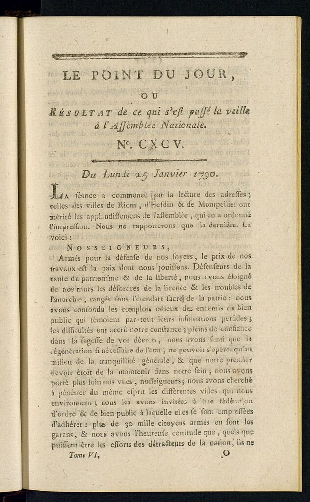 Miniatura de Le Point du Jour : ou Résultat de ce qui s´est passé la veille à l´Assemble Nationale du lundi 25 janvier 1790. Nº 195