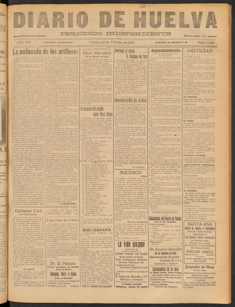 Miniatura de Diario de Huelva : periódico independiente del 23 de febrero de 1923