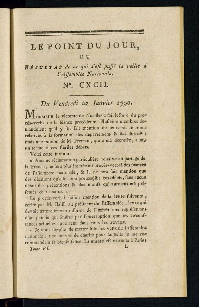 Miniatura de Le Point du Jour : ou Résultat de ce qui s´est passé la veille à l´Assemble Nationale du vendredi 22 janvier 1790. Nº 192