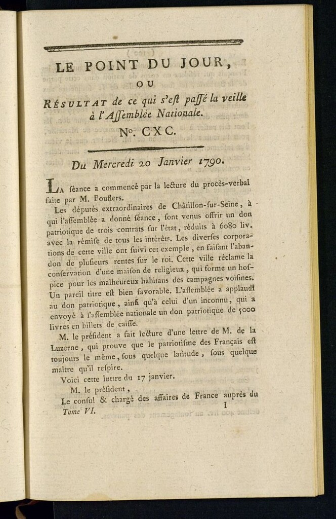 Miniatura de Le Point du Jour : ou Résultat de ce qui s´est passé la veille à l´Assemble Nationale du mercredi 20 janvier 1790. Nº 190