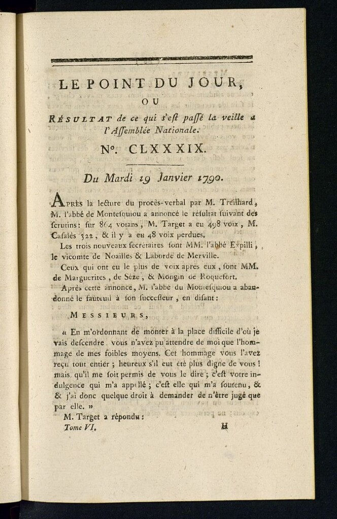 Miniatura de Le Point du Jour : ou Résultat de ce qui s´est passé la veille à l´Assemble Nationale du mardi 19 janvier 1790. Nº 189