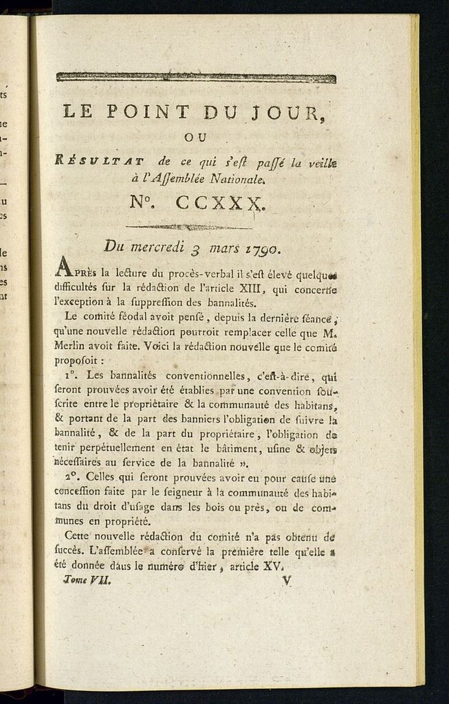 Miniatura de Le Point du Jour : ou Résultat de ce qui s´est passé la veille à l´Assemble Nationale du mercredi 3 mars 1790. Nº 230