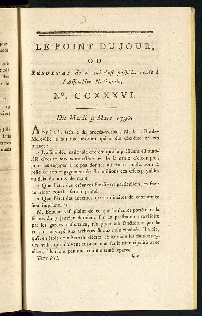Miniatura de Le Point du Jour : ou Résultat de ce qui s´est passé la veille à l´Assemble Nationale du mardi 9 mars 1790. Nº 236