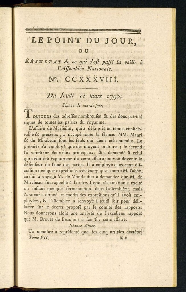 Miniatura de Le Point du Jour : ou Résultat de ce qui s´est passé la veille à l´Assemble Nationale du jeudi 11 mars 1790. Nº 238