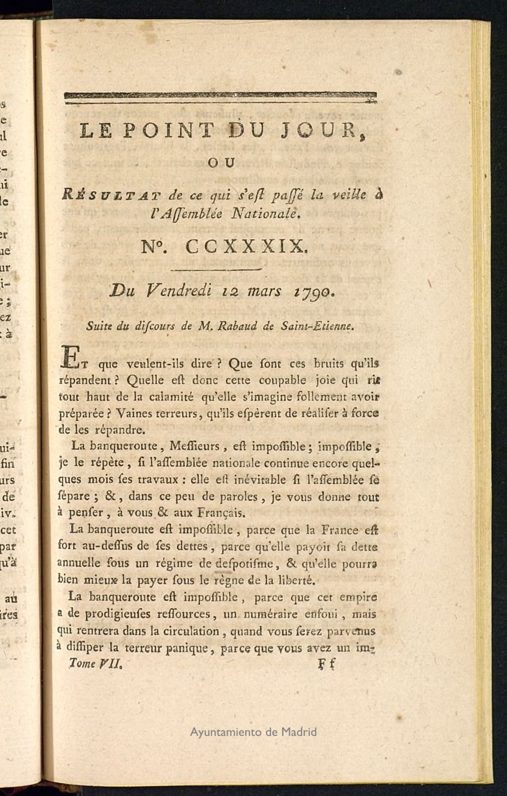 Miniatura de Le Point du Jour : ou Résultat de ce qui s´est passé la veille à l´Assemble Nationale du vendredi 12 mars 1790. Nº 239