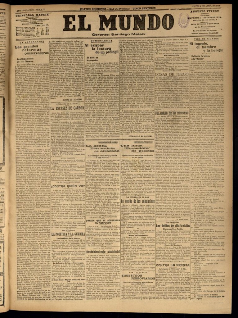Miniatura de El Mundo del 4 de abril de 1918