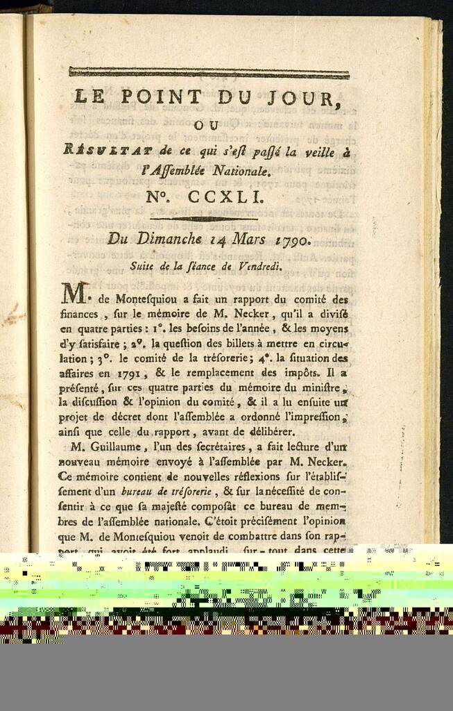Miniatura de Le Point du Jour : ou Résultat de ce qui s´est passé la veille à l´Assemble Nationale du dimanche 14 mars 1790. Nº 241