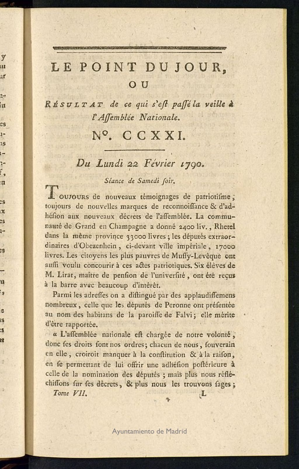 Miniatura de Le Point du Jour : ou Résultat de ce qui s´est passé la veille à l´Assemble Nationale du lundi 22 fevrier 1790. Nº 221