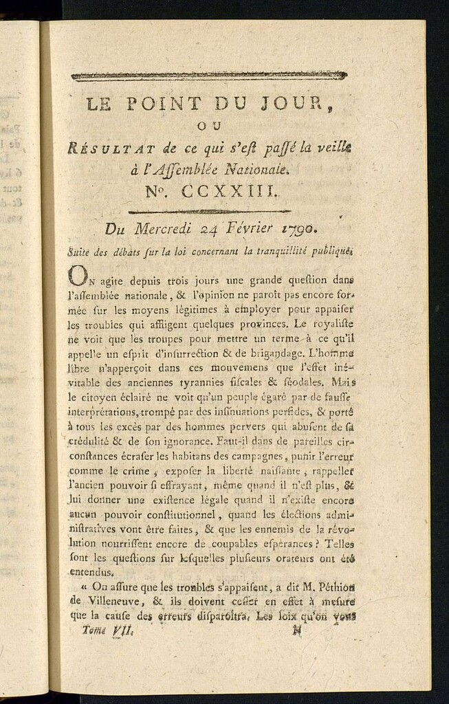 Miniatura de Le Point du Jour : ou Résultat de ce qui s´est passé la veille à l´Assemble Nationale du mercredi 24 fevrier 1790. Nº 223
