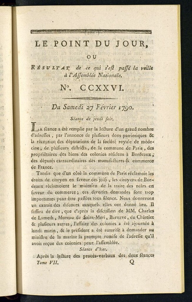 Miniatura de Le Point du Jour : ou Résultat de ce qui s´est passé la veille à l´Assemble Nationale du samedi 27 fevrier 1790. Nº 226