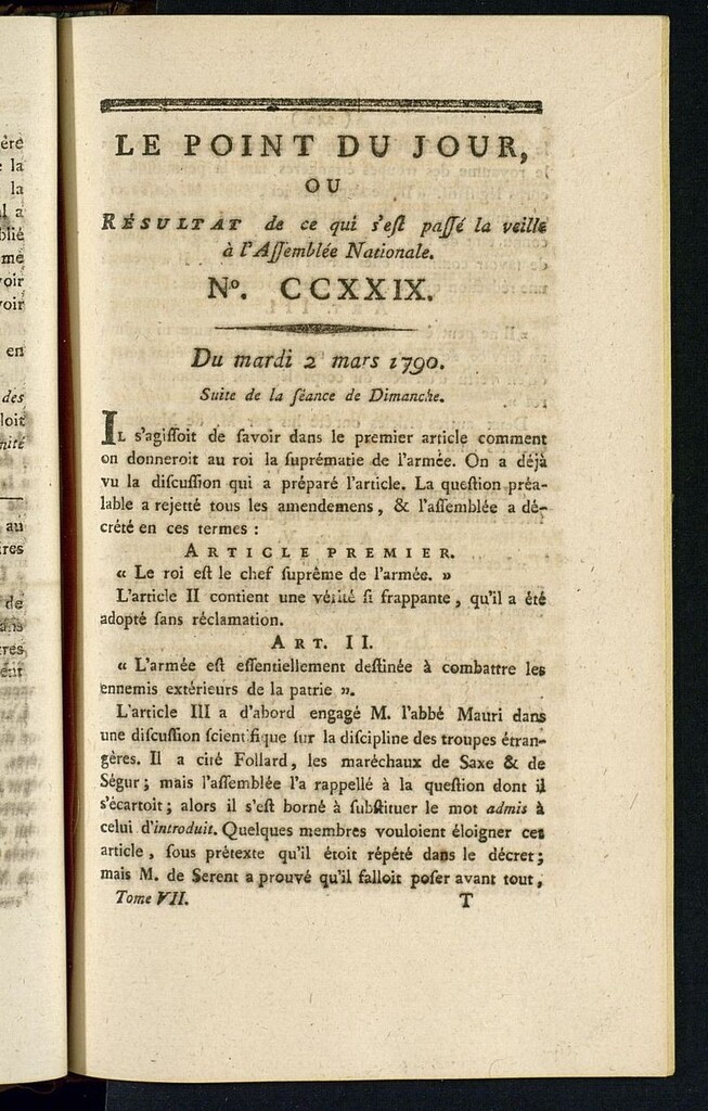 Miniatura de Le Point du Jour : ou Résultat de ce qui s´est passé la veille à l´Assemble Nationale du mardi 2 mars 1790. Nº 229