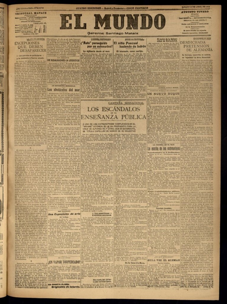 Miniatura de El Mundo del 13 de abril de 1918