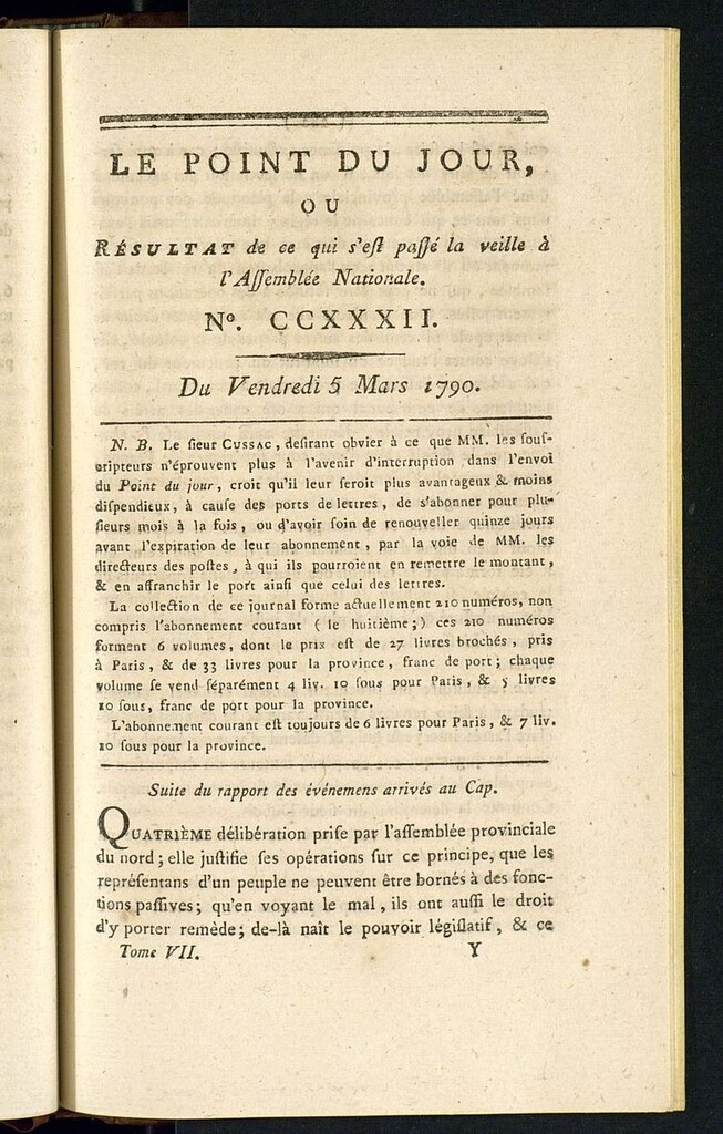 Miniatura de Le Point du Jour : ou Résultat de ce qui s´est passé la veille à l´Assemble Nationale du vendredi 5 mars 1790. Nº 232