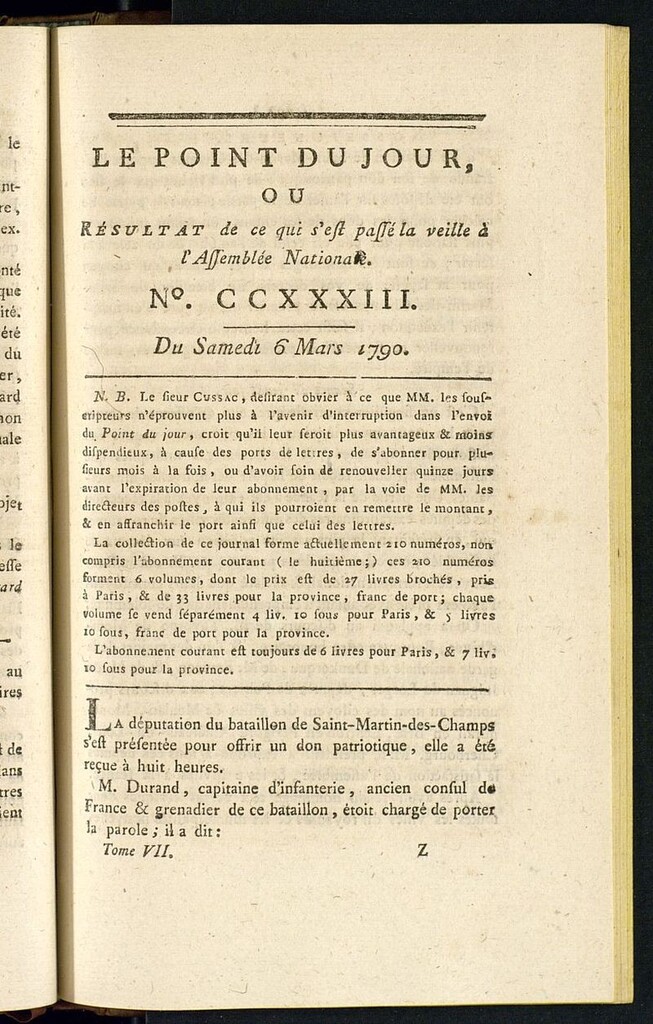 Miniatura de Le Point du Jour : ou Résultat de ce qui s´est passé la veille à l´Assemble Nationale du samedi 6 mars 1790. Nº 233