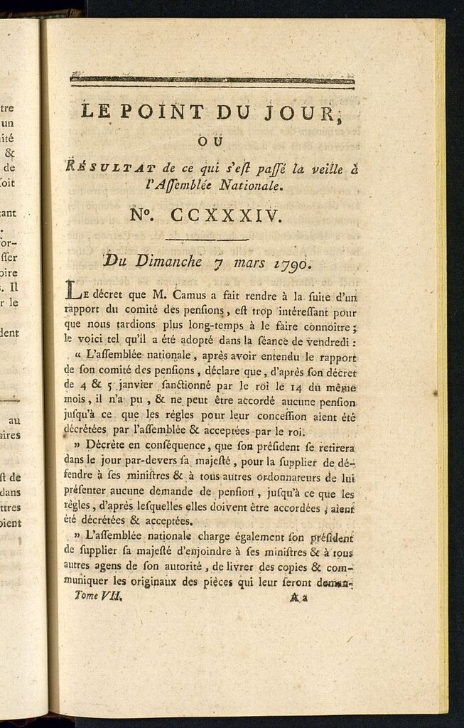 Miniatura de Le Point du Jour : ou Résultat de ce qui s´est passé la veille à l´Assemble Nationale du dimanche 7 mars 1790. Nº 234