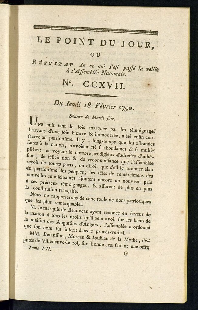 Miniatura de Le Point du Jour : ou Résultat de ce qui s´est passé la veille à l´Assemble Nationale du jeudi 18 fevrier 1790. Nº 217