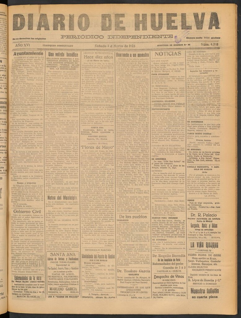 Miniatura de Diario de Huelva : periódico independiente del 3 de marzo de 1923