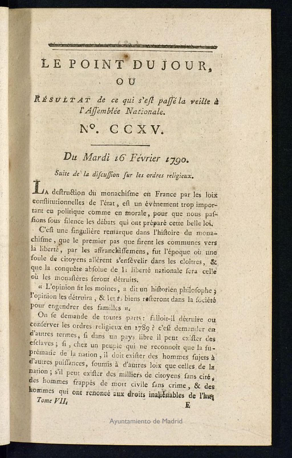 Miniatura de Le Point du Jour : ou Résultat de ce qui s´est passé la veille à l´Assemble Nationale du mardi 16 fevrier 1790.Nº 2115
