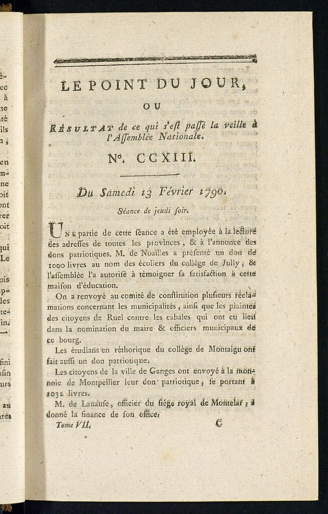Miniatura de Le Point du Jour : ou Résultat de ce qui s´est passé la veille à l´Assemble Nationale du samedi 13 fevrier 1790. Nº 213