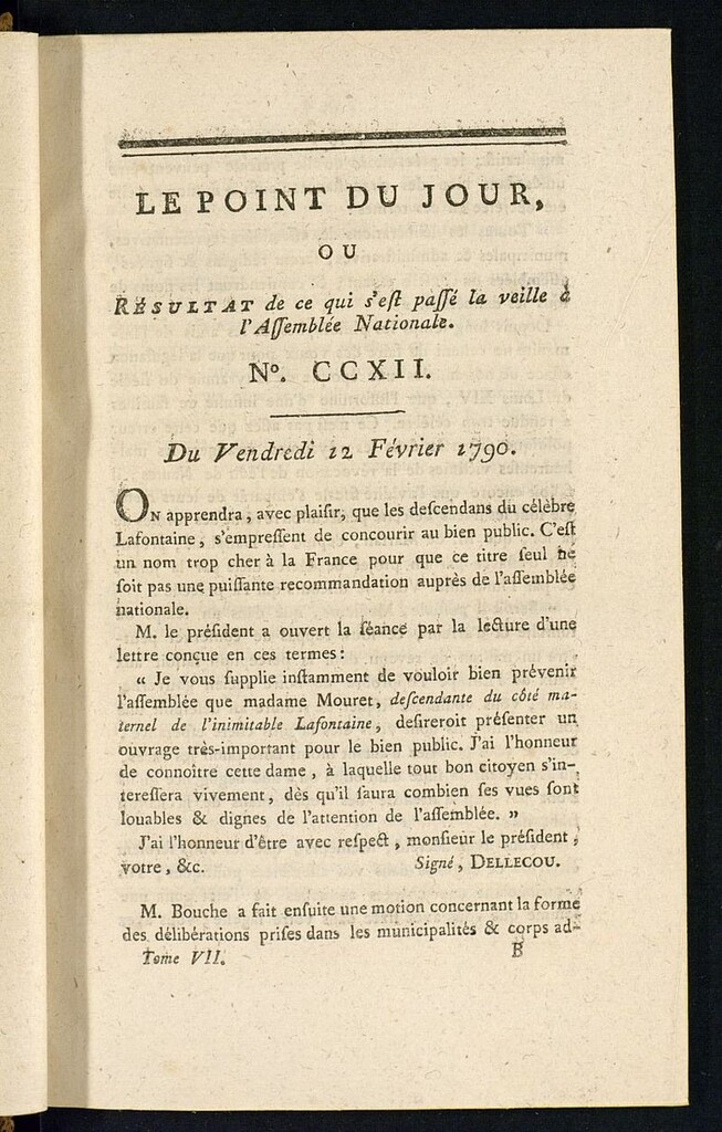 Miniatura de Le Point du Jour : ou Résultat de ce qui s´est passé la veille à l´Assemble Nationale du vendredi 12 fevrier 1790. Nº 212