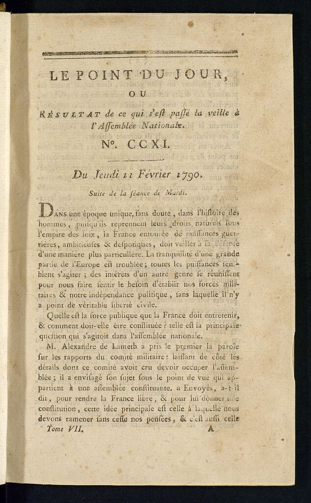 Miniatura de Le Point du Jour : ou Résultat de ce qui s´est passé la veille à l´Assemble Nationale du jeudi 11 fevrier 1790. Nº 211