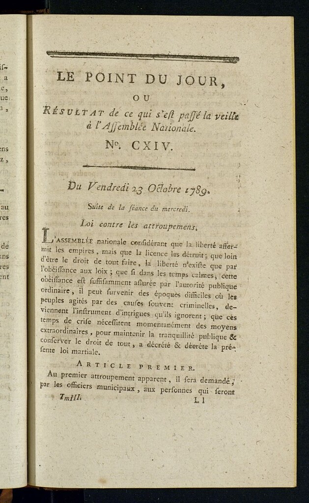 Miniatura de Le Point du Jour : ou Résultat de ce qui s´est passé la veille à l´Assemble Nationale du vendredi 23 octobre 1789. Nº 114