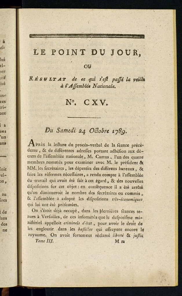 Miniatura de Le Point du Jour : ou Résultat de ce qui s´est passé la veille à l´Assemble Nationale du samedi 24 octobre 1789. Nº 115