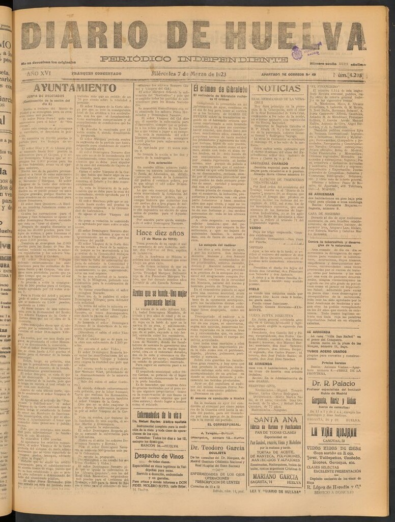 Miniatura de Diario de Huelva : periódico independiente del 7 de marzo de 1923