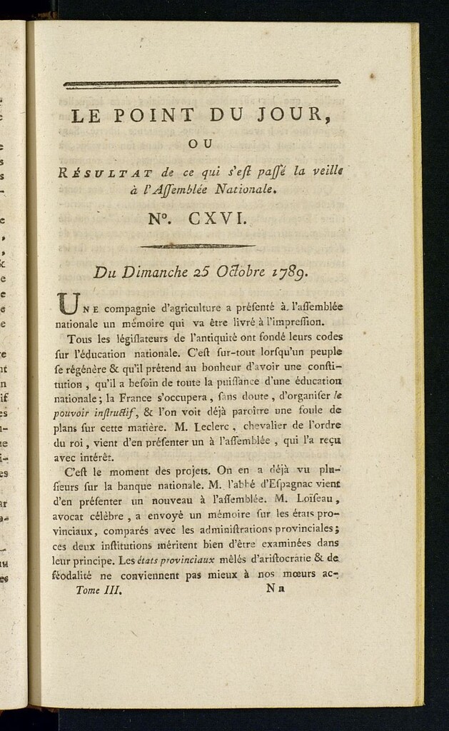 Miniatura de Le Point du Jour : ou Résultat de ce qui s´est passé la veille à l´Assemble Nationale du dimanche 25 octobre 1789. Nº 116
