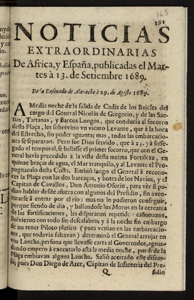 Miniatura de Noticias extraordinarias de África y España del 13 de septiembre de 1689