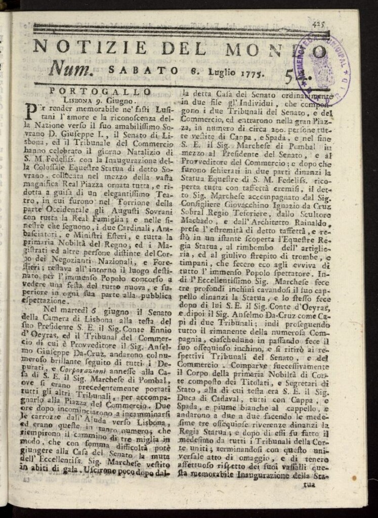 Miniatura de Notizie del Mondo del 8 de julio de 1775, nº 54