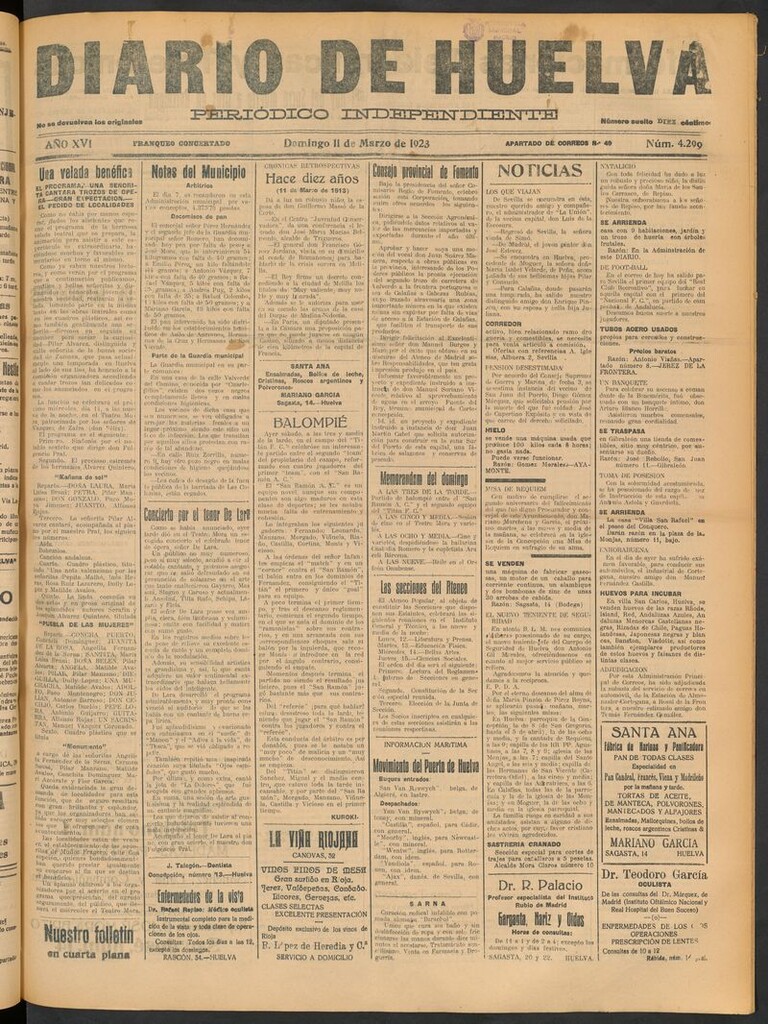 Miniatura de Diario de Huelva : periódico independiente del 11 de marzo de 1923