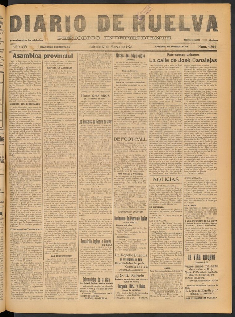 Miniatura de Diario de Huelva : periódico independiente del 17 de marzo de 1923