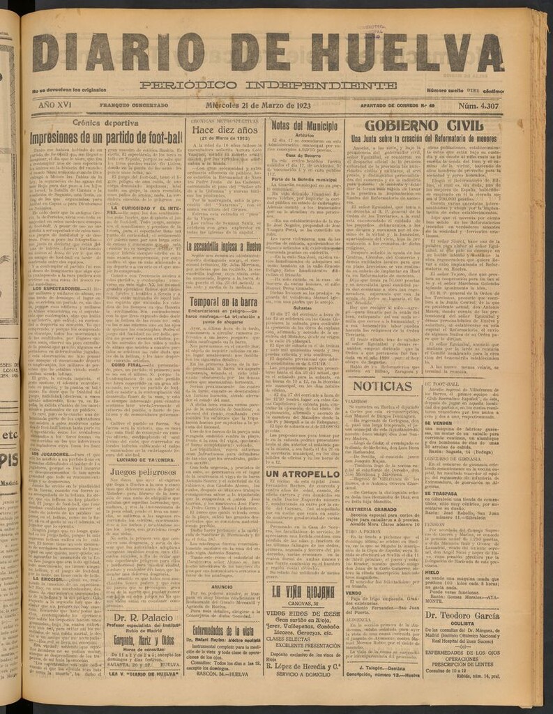 Miniatura de Diario de Huelva : periódico independiente del 21 de marzo de 1923