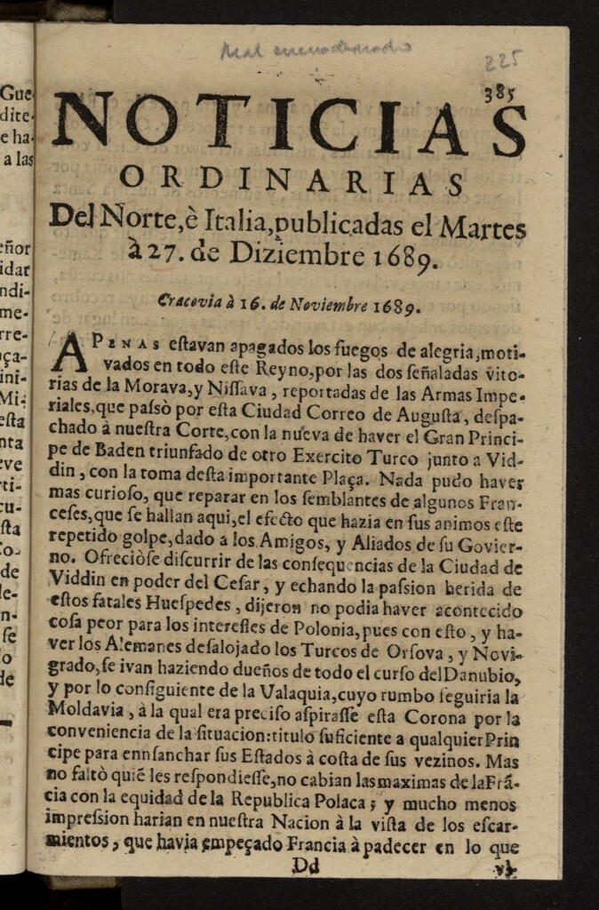 Miniatura de Noticias ordinarias del Norte, Italia, y España del 27 de diciembre de 1689