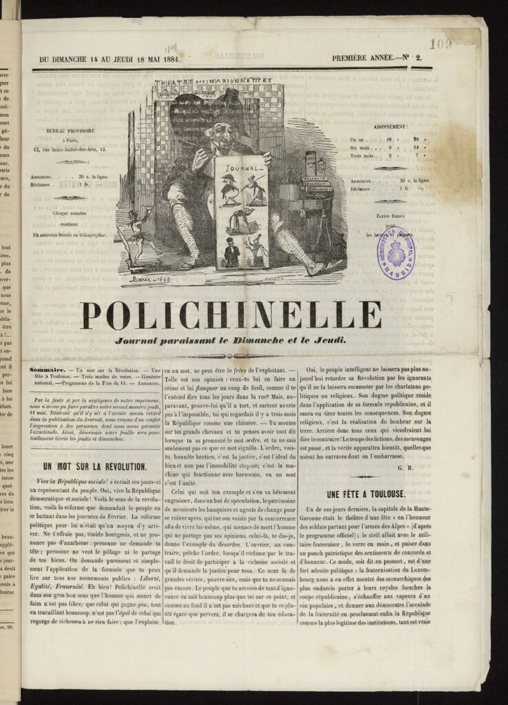 Miniatura de Polichinelle del 14 al 18 de mayo de 1884 [sic], nº 2