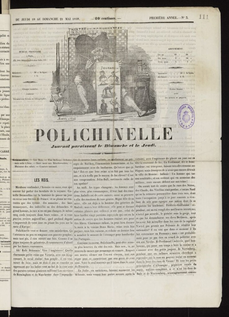 Miniatura de Polichinelle del 18 al 21 de mayo de 1848, nº 3