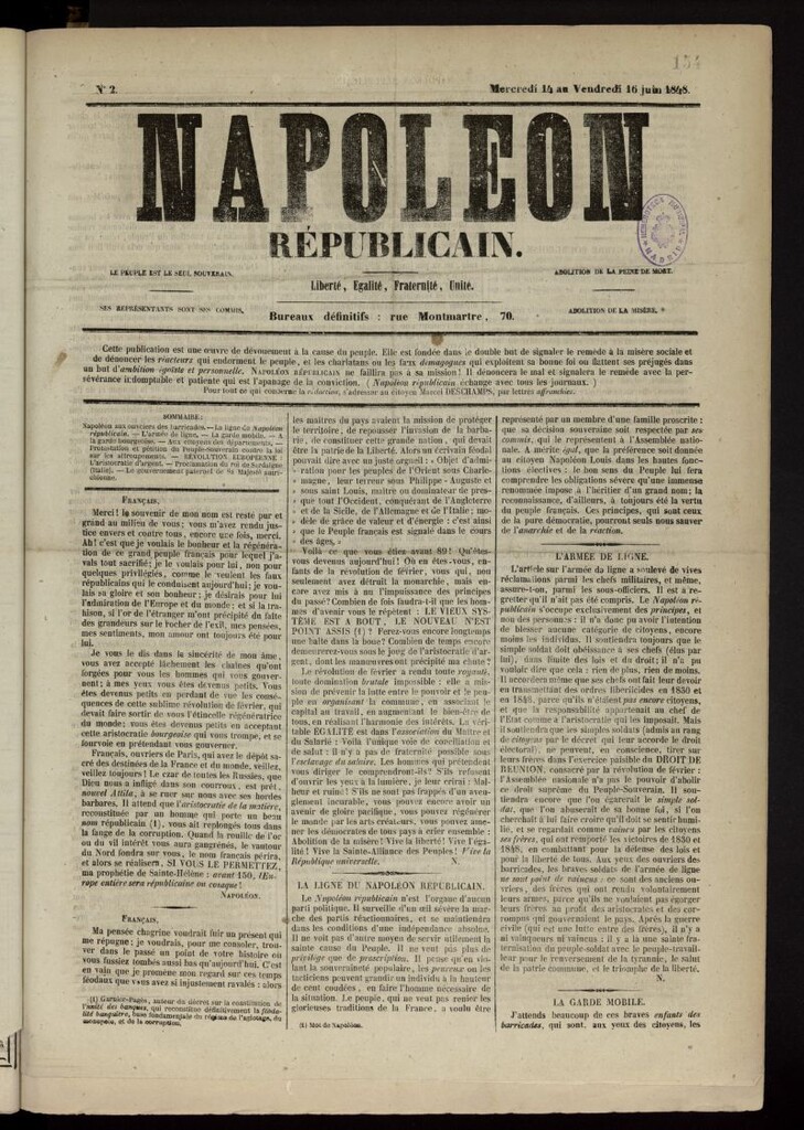Miniatura de Napoleon Républicain del 14 al 16 de junio de 1848, nº 2