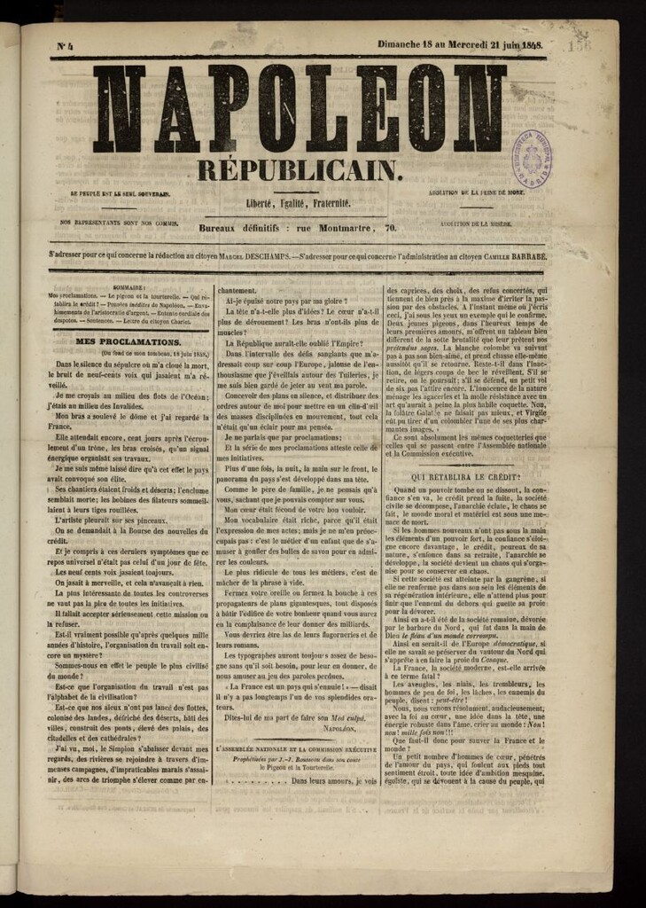 Miniatura de Napoleon Républicain del 18 al 21 de junio de 1848, nº 4