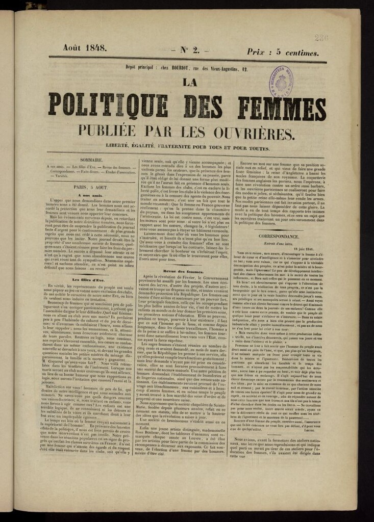 Miniatura de La Politique des femmes: journal paraissant tous les dimanches de agosto de 1848, nº 2