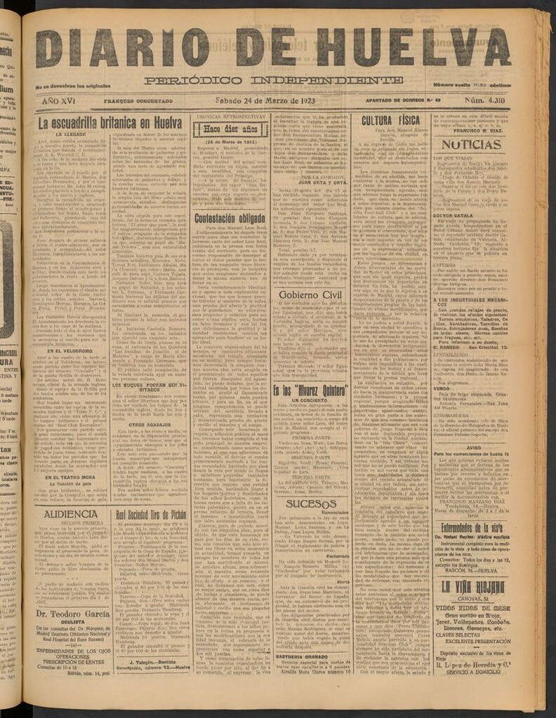 Miniatura de Diario de Huelva : periódico independiente del 24 de marzo de 1923